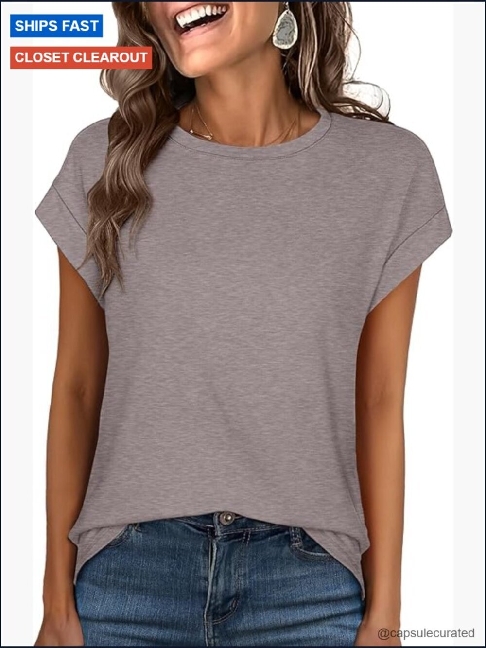 Cap Sleeve Crewneck Tee Shirts Summer Loose Fit Casual Tops 2026 Trendy